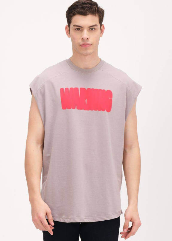 Майка чоловіча вільного крою подовжена warning сіра MFStore Изображение Майка чоловіча вільного крою подовжена warning сіра MFStore