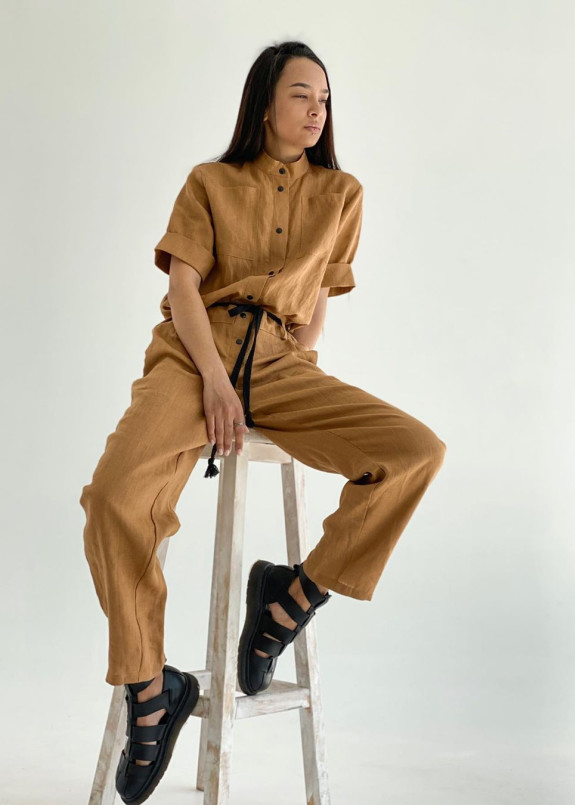 Льняной рыжий комбинезон Изображение Льняной рыжий комбинезон