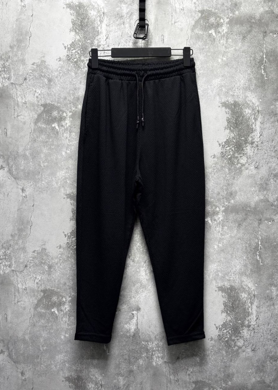 Штани чорні вільного крою звужені вафельні MFStore Изображение Штани чорні вільного крою звужені вафельні MFStore