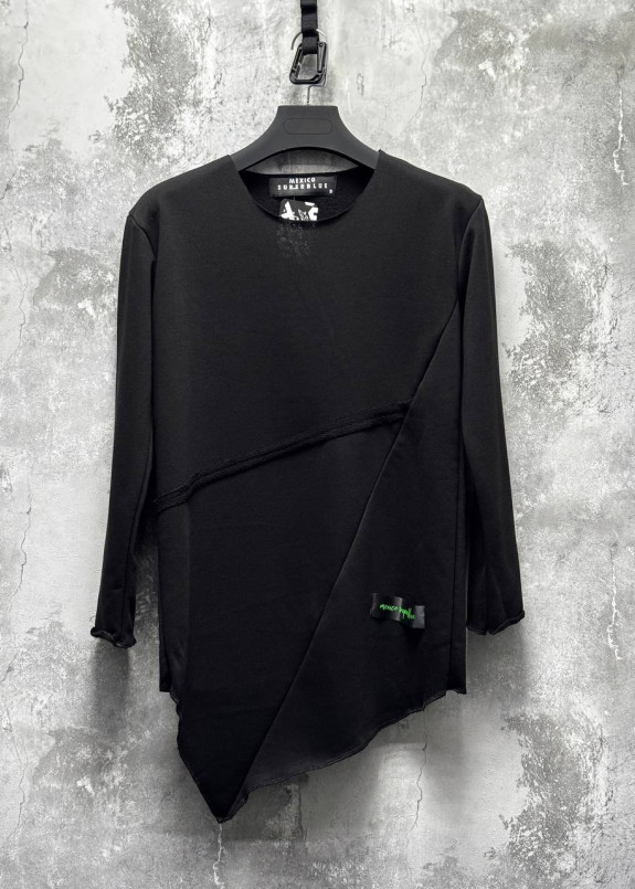 Лонгслів дизайнерський асиметричний з лого чорний MFStore Изображение Лонгслів дизайнерський асиметричний з лого чорний MFStore