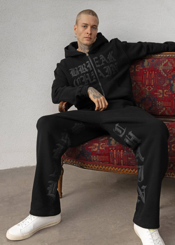 Костюм оверсайз з текстом на флісі чорний MFStore Изображение Костюм оверсайз з текстом на флісі чорний MFStore