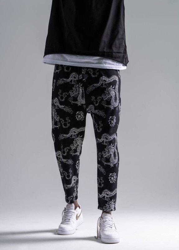 Штани вільного крою з малюнками драконів чорні MFStore Изображение Штани вільного крою з малюнками драконів чорні MFStore
