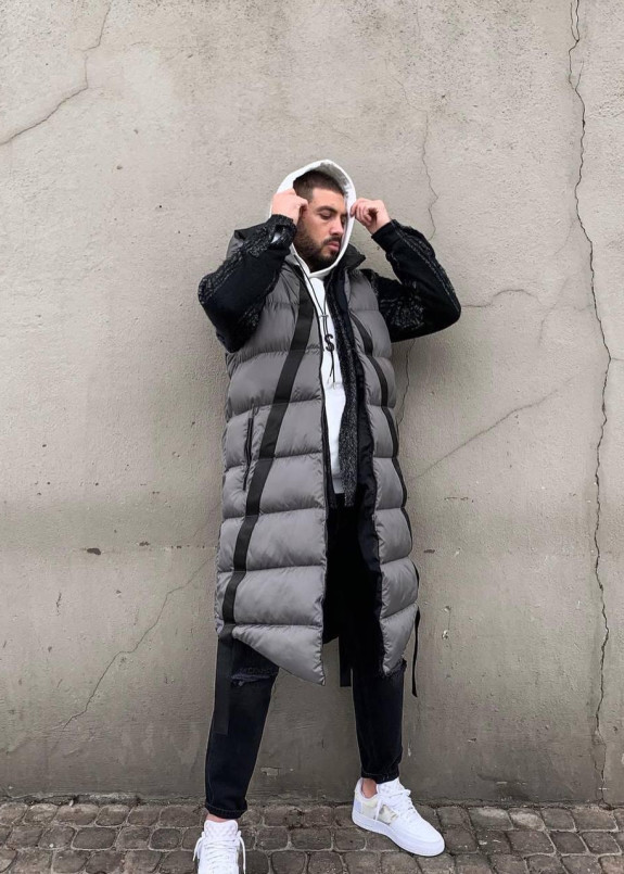 Безрукавка с капюшоном удлиненная серая MFStore Изображение Безрукавка с капюшоном удлиненная серая MFStore