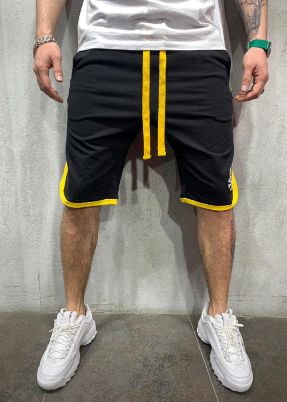 Шорты с желтыми вставками и черепом MFStore Изображение Шорты с желтыми вставками и черепом MFStore