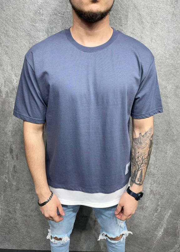 Футболка серая с лого и вставкой снизу MFStore Изображение Футболка серая с лого и вставкой снизу MFStore