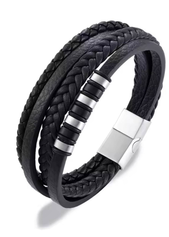 Багатошаровий шкіряний браслет з металевими вставками MFStore Изображение Багатошаровий шкіряний браслет з металевими вставками MFStore