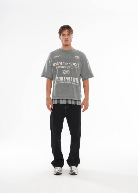 Стильна оверсайз футболка з вставкою знизу сіра MFStore Изображение Стильна оверсайз футболка з вставкою знизу сіра MFStore