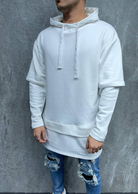 Оверсайз худи с капюшоном и молниями по бокам белое MFStore Изображение Оверсайз худи с капюшоном и молниями по бокам белое MFStore