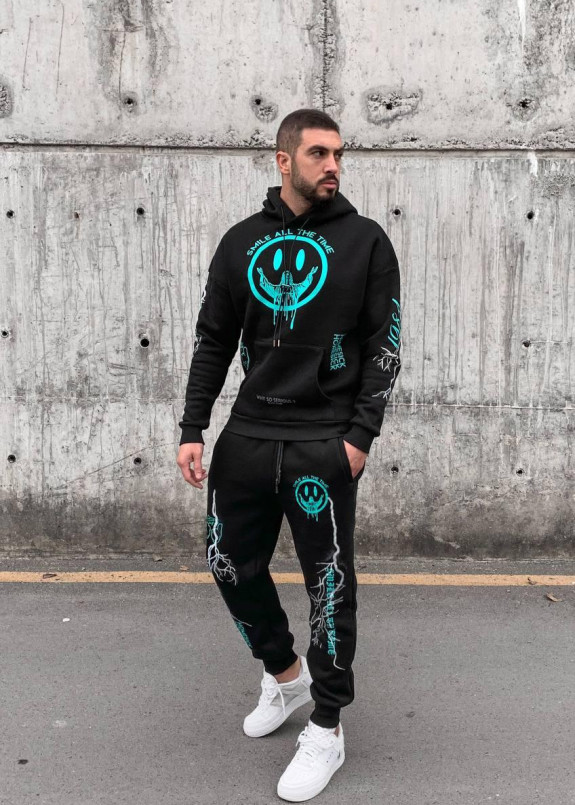 Костюм с принтами оверсайз на флисе черный MFStore Изображение Костюм с принтами оверсайз на флисе черный MFStore