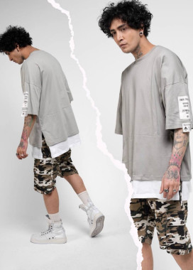 Футболка оверсайз зі вставкою знизу сіра MFStore Изображение Футболка оверсайз зі вставкою знизу сіра MFStore