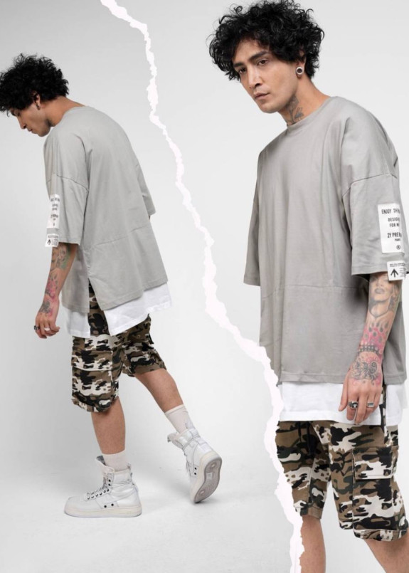 Футболка оверсайз зі вставкою знизу сіра MFStore Изображение Футболка оверсайз зі вставкою знизу сіра MFStore