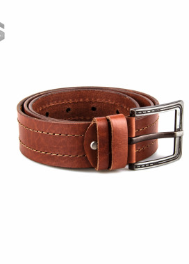 Ремень кожаный коричневый со строчкой Gonzo Изображение Ремень кожаный коричневый со строчкой Gonzo