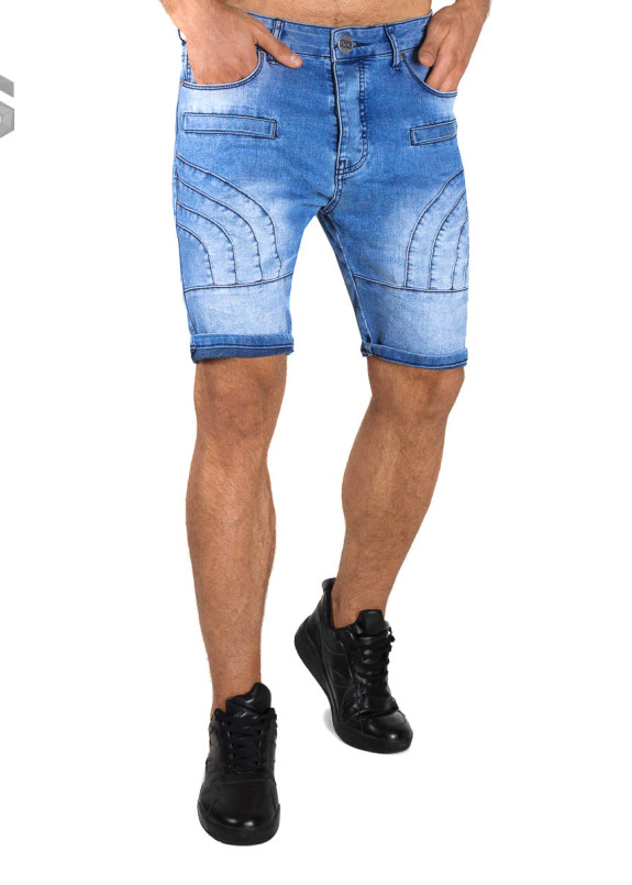 Изображение Джинсовые шорты прошитые полукругом голубые MFStore