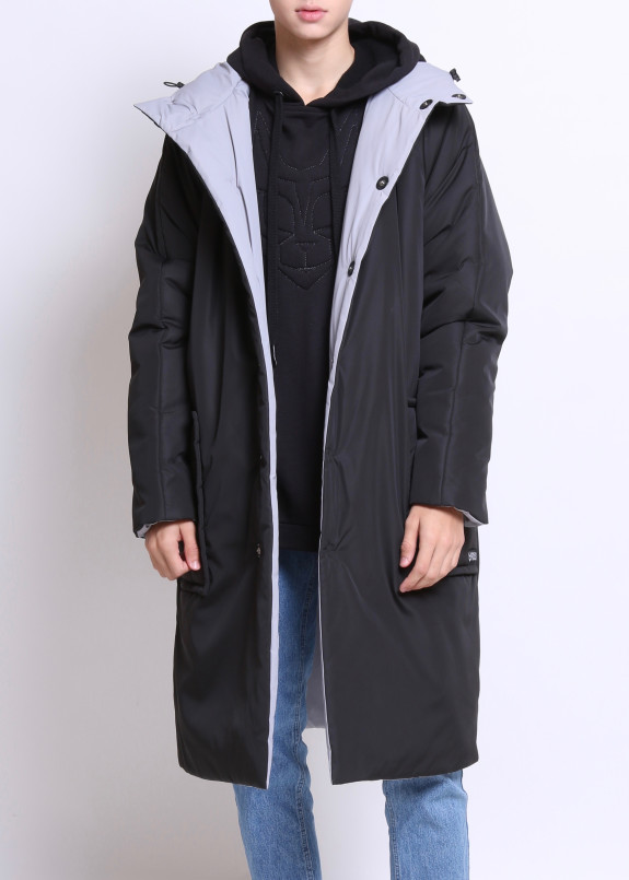 Пуховик мужской двусторонний черный с серым Roussin Изображение Пуховик мужской двусторонний черный с серым Roussin