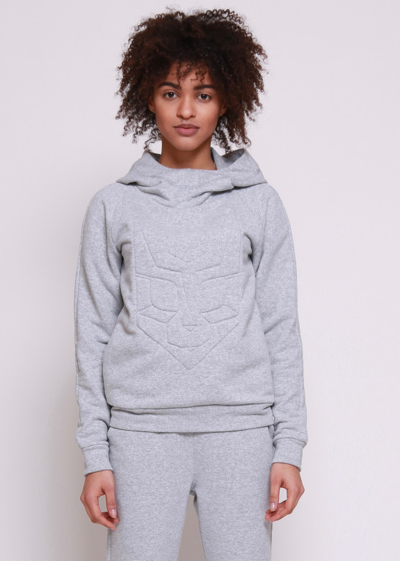 Худи женское спортивное светло-серое с котом ROUSSIN Изображение Худи женское спортивное светло-серое с котом ROUSSIN