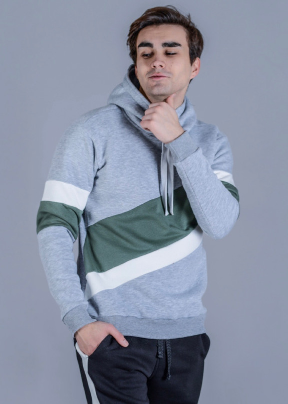Толстовка с зелеными и белыми вставками серая Nawski Изображение Толстовка с зелеными и белыми вставками серая Nawski