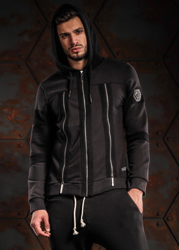 Худи мужское с тремя молниями черное MFStore Изображение Худи мужское с тремя молниями черное MFStore