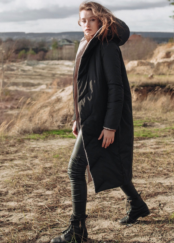 Пуховик женский двусторонний бежевый с черным DOUBLE Marani Изображение Пуховик женский двусторонний бежевый с черным DOUBLE Marani