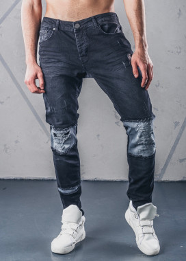 Джинсы мужские со вставками на коленях черные MFStore  Изображение Джинсы мужские со вставками на коленях черные MFStore