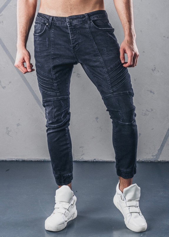 Джинсы мужские с рифлением на резинке черные MFStore Изображение Джинсы мужские с рифлением на резинке черные MFStore