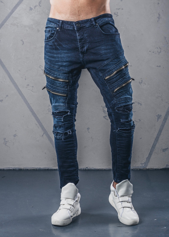 Джинсы с молниями и дырками темно-синие MFStore Изображение Джинсы с молниями и дырками темно-синие MFStore