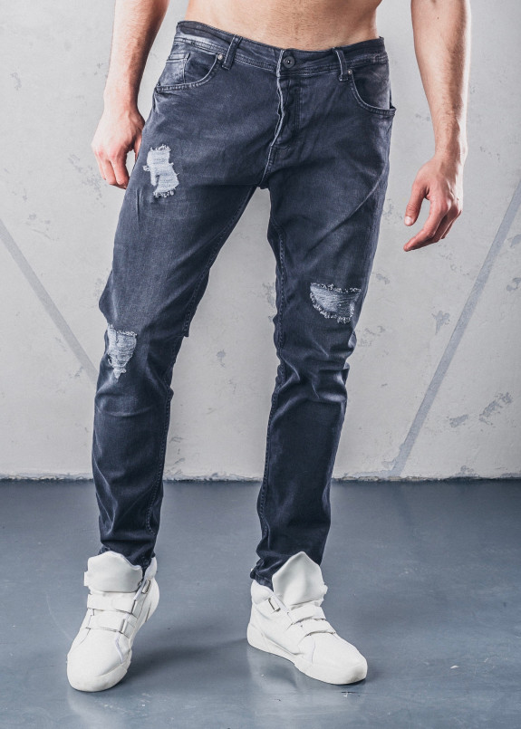 Джинсы мужские с декоративными дырками черные MFStore Изображение Джинсы мужские с декоративными дырками черные MFStore