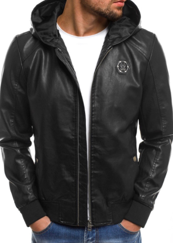 Изображение Куртка из эко-кожи с капюшоном черная MFStore 
