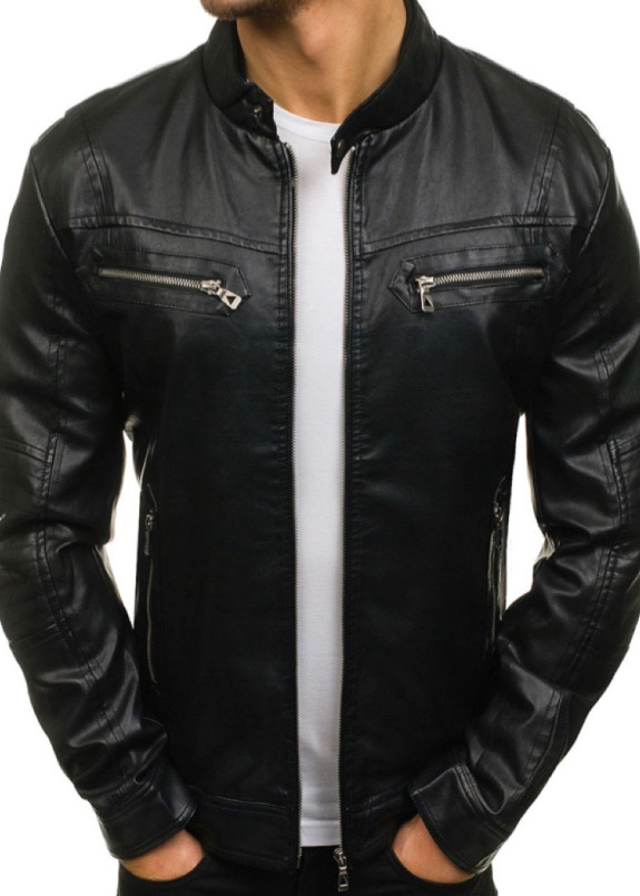 Куртка кожаная с двумя карманами на груди черная MFStore Изображение Куртка кожаная с двумя карманами на груди черная MFStore