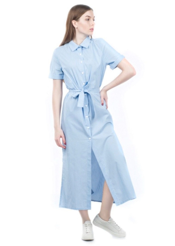 Платье-рубашка с поясом голубое Grishko Design Изображение Платье-рубашка с поясом голубое Grishko Design