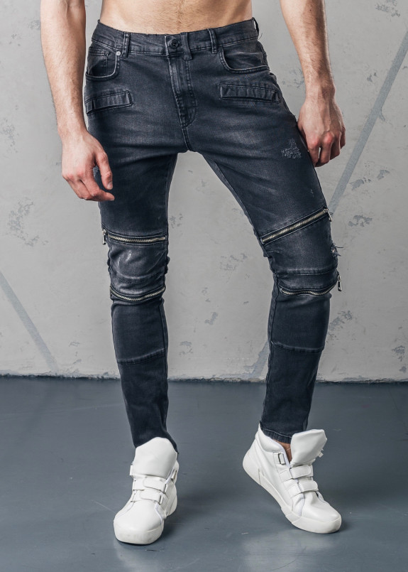 Джинсы с двумя молниями на коленях черные MFStore Изображение Джинсы с двумя молниями на коленях черные MFStore
