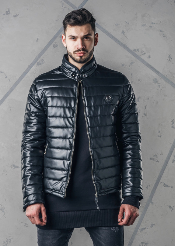 Бомбер с пропиткой и воротником на кнопке черный MFStore Изображение Бомбер с пропиткой и воротником на кнопке черный MFStore