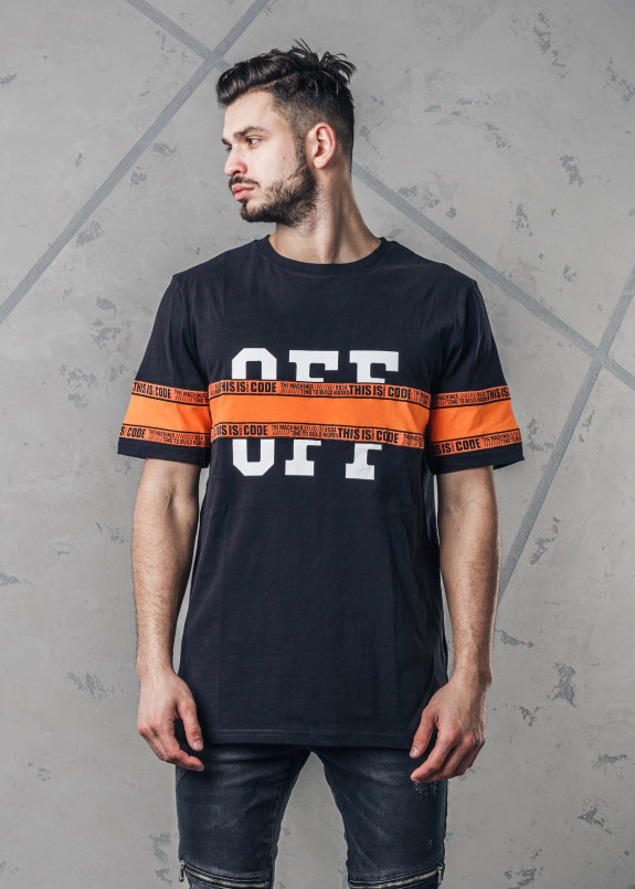 Футболка со строчкой черная с оранжевым Crush Code MFStore Изображение Футболка со строчкой черная с оранжевым Crush Code MFStore