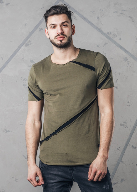 Футболка с диагональной полосой хаки MFStore Изображение Футболка с диагональной полосой хаки MFStore