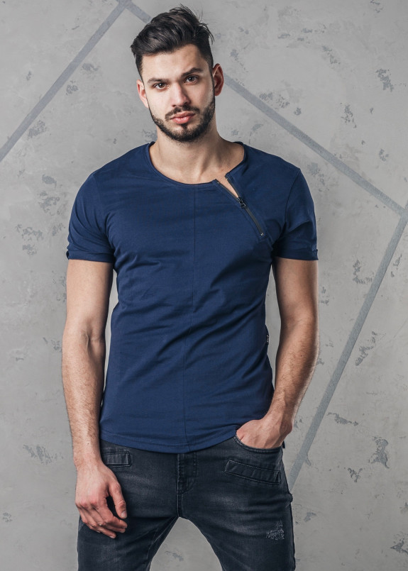 Футболка с разрезом на молнии темно-синяя MFStore Изображение Футболка с разрезом на молнии темно-синяя MFStore