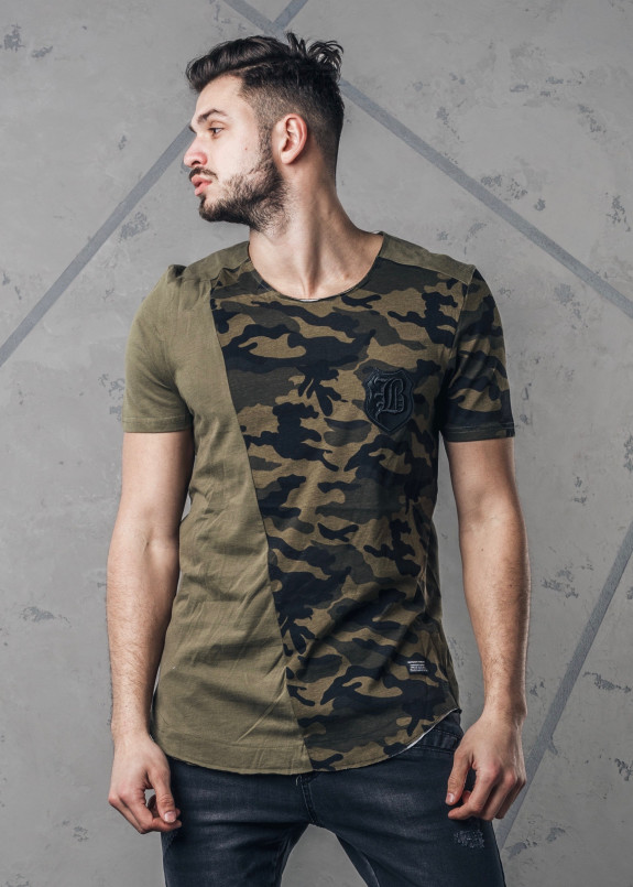 Футболка с нашивкой и камуфляжной вставкой хаки MFStore Изображение Футболка с нашивкой и камуфляжной вставкой хаки MFStore