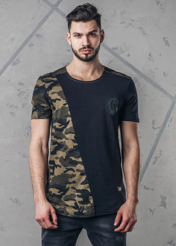 Футболка с нашивкой и камуфляжной вставкой черная MFStore Изображение Футболка с нашивкой и камуфляжной вставкой черная MFStore