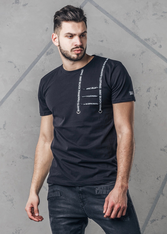 Футболка мужская с разрезами на груди черная MFStore Изображение Футболка мужская с разрезами на груди черная MFStore