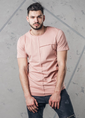 Футболка с декоративными строчками и разрезами розовая MFStore  Изображение Футболка с декоративными строчками и разрезами розовая MFStore