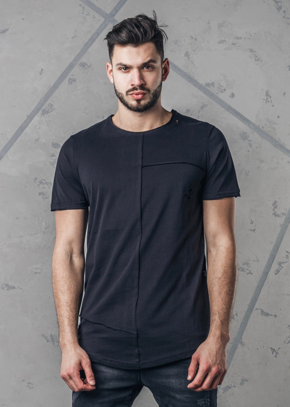 Футболка с декоративными строчками и разрезами черная MFStore Изображение Футболка с декоративными строчками и разрезами черная MFStore