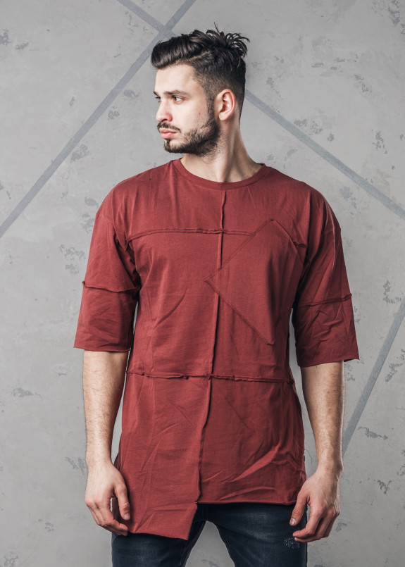 Футболка мужская с асимметричными швами бордовая MFStore Изображение Футболка мужская с асимметричными швами бордовая MFStore