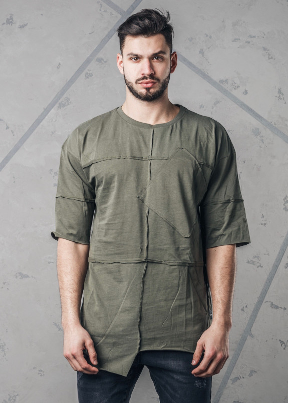 Футболка мужская с асимметричными швами зеленая MFStore Изображение Футболка мужская с асимметричными швами зеленая MFStore