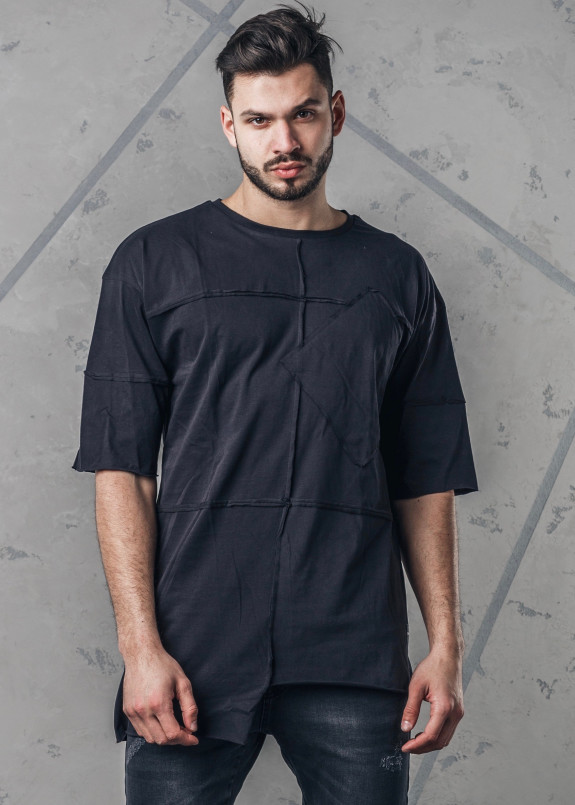 Футболка мужская с асимметричными швами черная MFStore Изображение Футболка мужская с асимметричными швами черная MFStore