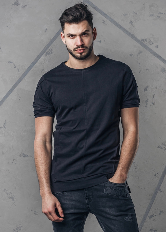 Футболка мужская со строчкой посредине черная MFStore Изображение Футболка мужская со строчкой посредине черная MFStore