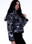 Куртка женская короткая черная с белым принтом INSHA Изображение Куртка женская короткая черная с белым принтом INSHA