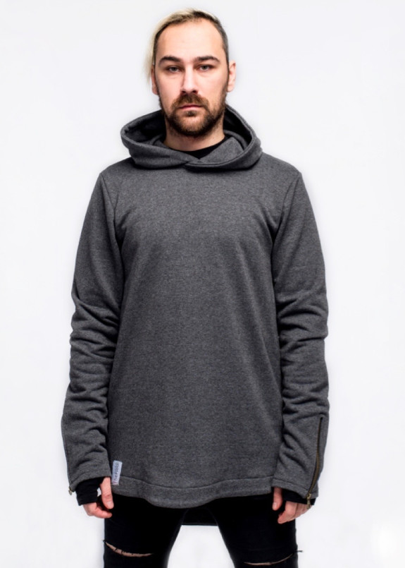 Худи мужское удлиненное с молниями серое ThePARA Изображение Худи мужское удлиненное с молниями серое ThePARA