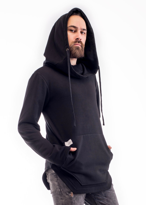 Худи мужское с асимметричным низом черное ThePARA Изображение Худи мужское с асимметричным низом черное ThePARA