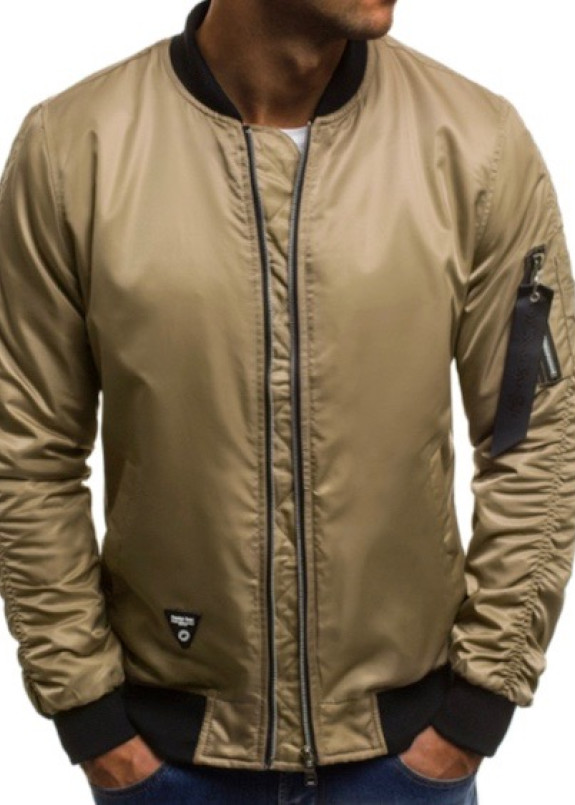 Бомбер мужской со сборкой на рукавах бежевый MFStore Изображение Бомбер мужской со сборкой на рукавах бежевый MFStore