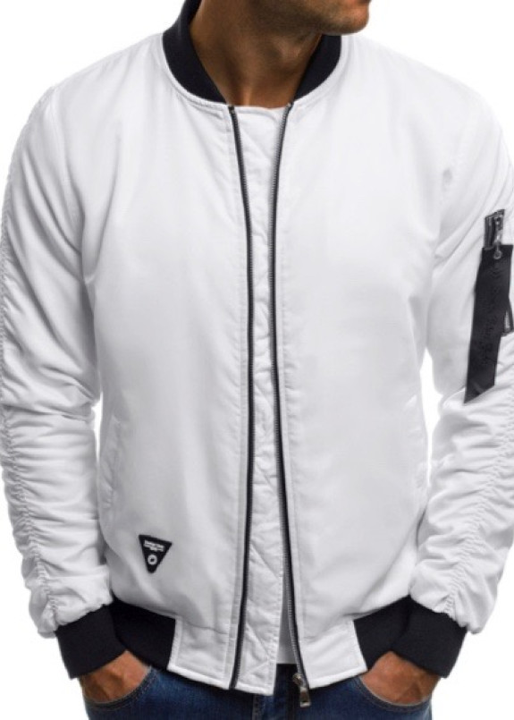 Бомбер мужской со сборкой на рукавах белый MFStore Изображение Бомбер мужской со сборкой на рукавах белый MFStore