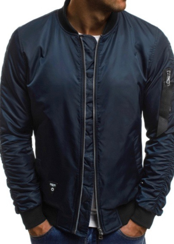 Изображение Бомбер мужской со сборкой на рукавах синий MFStore