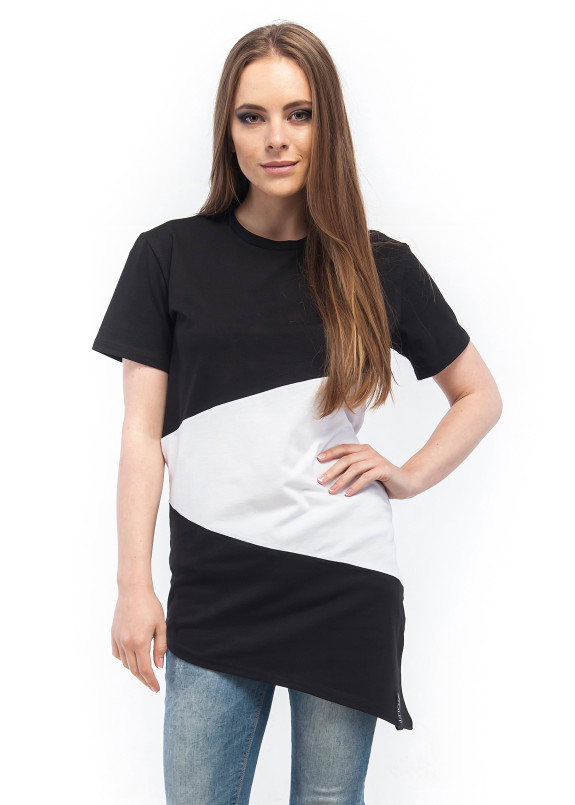 Футболка женская асимметричная черная с белым Wolff Изображение Футболка женская асимметричная черная с белым Wolff